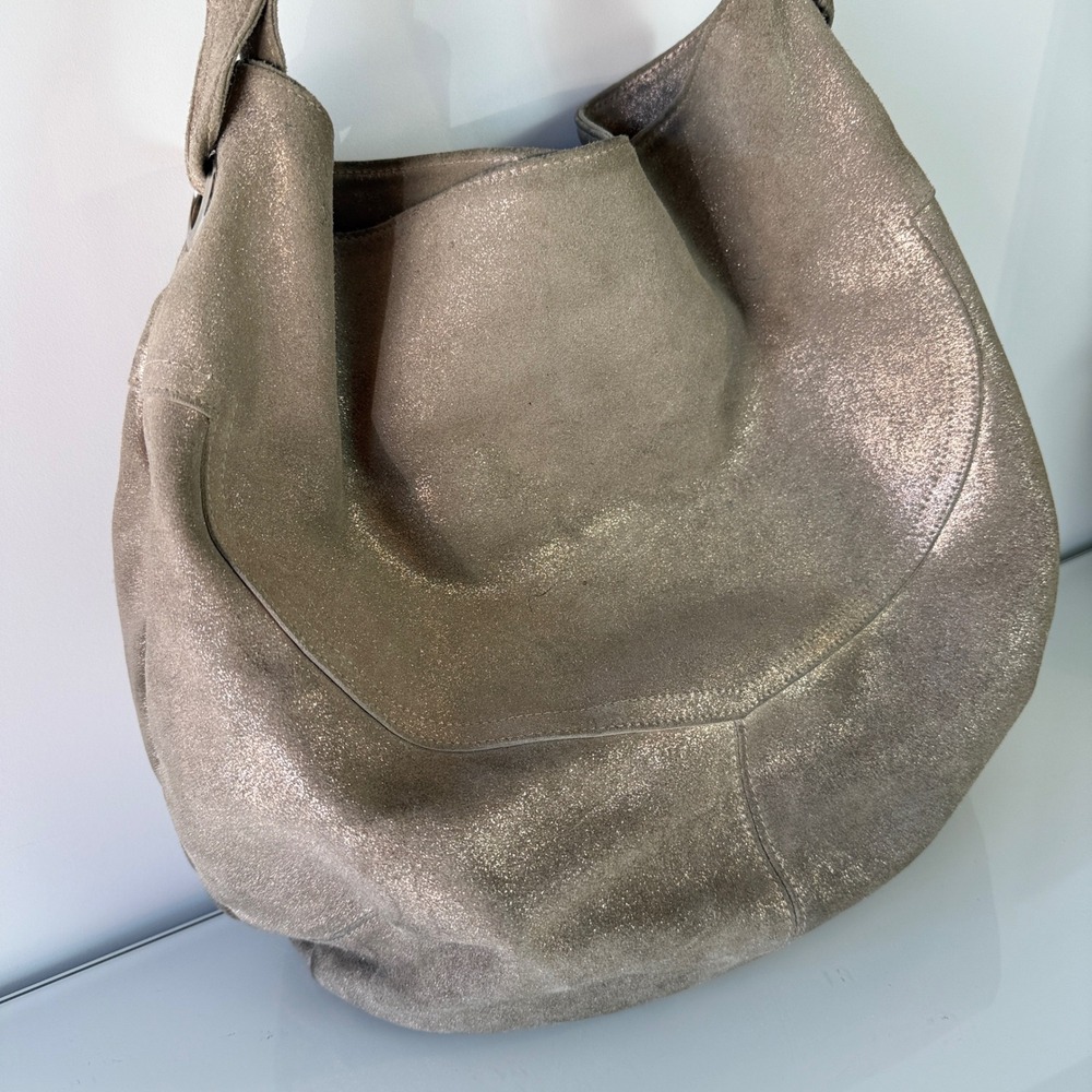Cofi Gold Brushed Hobo Shoulder Bag Womens Metallic Genuine Leather Slouchy - Picture 14 of 16